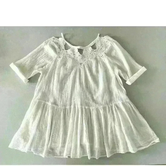 Free People Sz S Sun Moon Tunic Dress Ivory Mini Ruffle Embroidery Prairie Fairy - Picture 4 of 15
